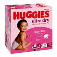 Huggies Ultra Dry Nappies Girl Size 3 Jumbo 90 Pack