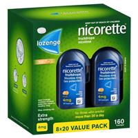 Nicorette Quit Smoking Extra Strength Nicotine Lozenge Fruitdrops 8 x 20 Pack