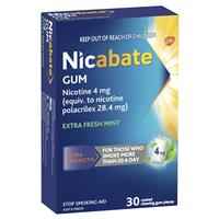Nicabate Extra Fresh Mint Gum Quit Smoking 4mg 30 pieces