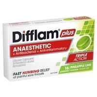 Difflam Plus Anaesthetic Sugar Free Pineapple & Lime 16 Lozenges