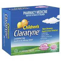 Children's Claratyne Allergy & Hayfever Relief Antihistamine For Kids Bubblegum Flavoured Chewable Tablets 30 pack