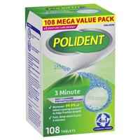 Polident 3 Minute Denture Cleanser 108 Tablets Exclusive Size