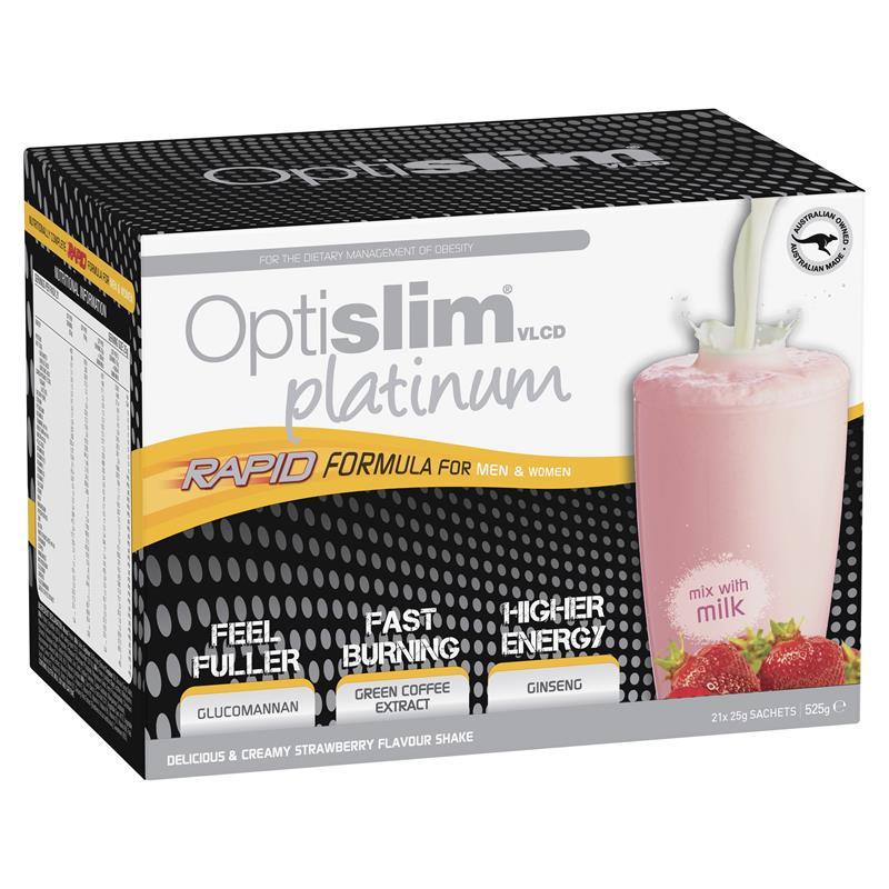 Optislim VLCD Platinum Strawberry Shake 21x25g Sachets - GimmeNow