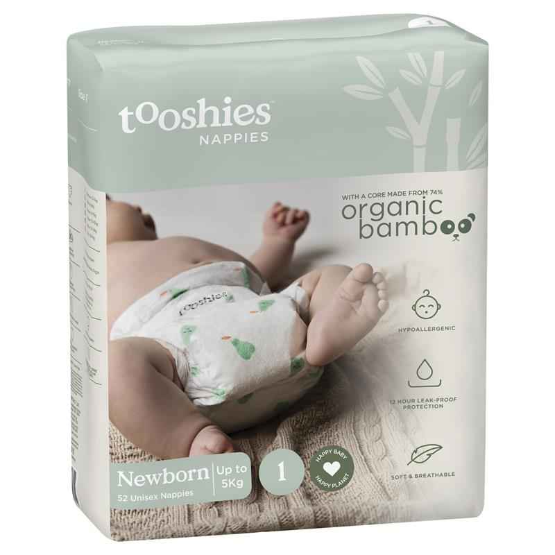Tooshies Eco Nappies with Organic Bamboo Size 1 Newborn 3-5kg, 52 Pack