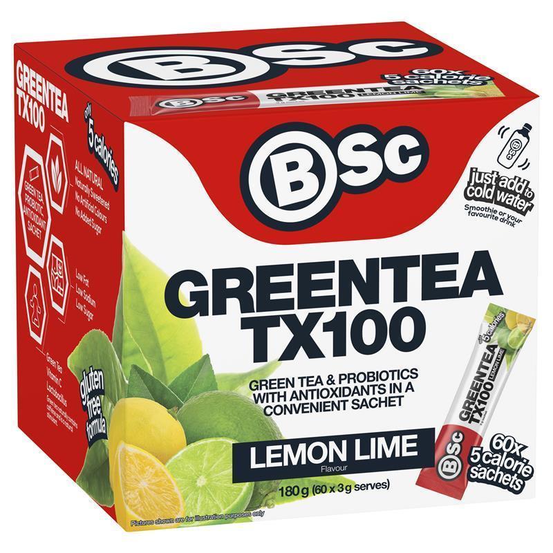 BSc Green Tea TX100 Lemon Lime 60 x 3g Serve NEW - GimmeNow