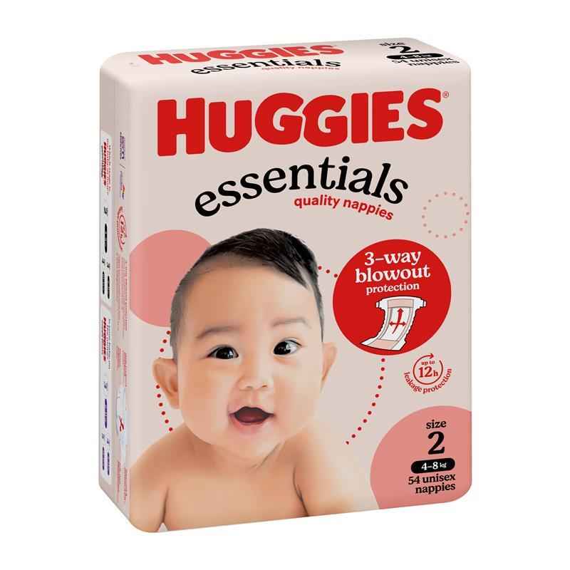Huggies Essentials Size 2 4-8kg 54 Nappies