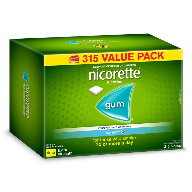 Nicorette Quit Smoking Extra Strength Nicotine Gum Icy Mint Exclusive Size 315 Pack