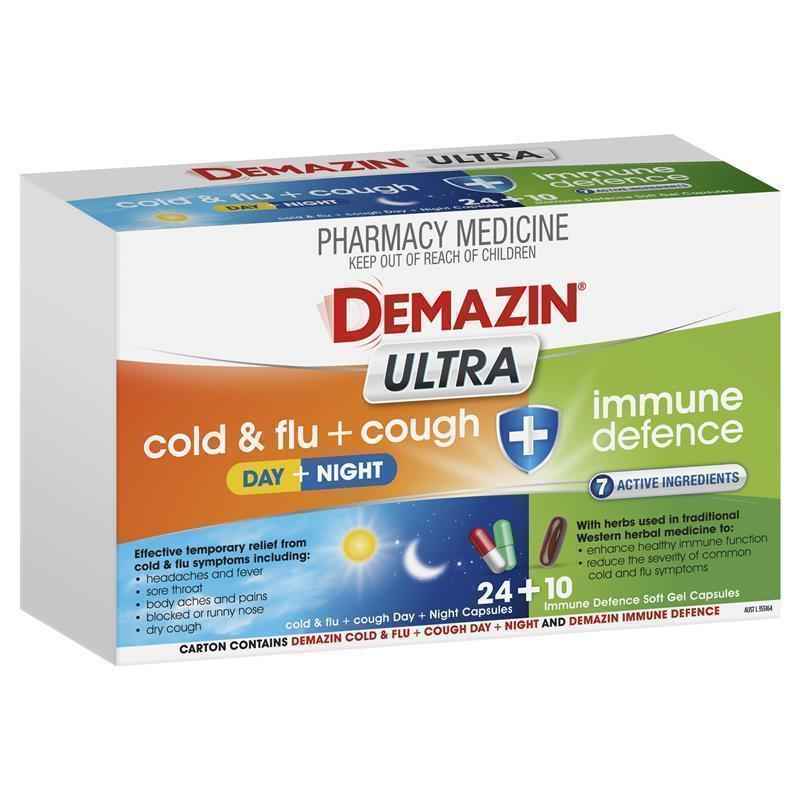 Demazin Ultra Cough Cold & Flu + Immune Defence 34 Capsules