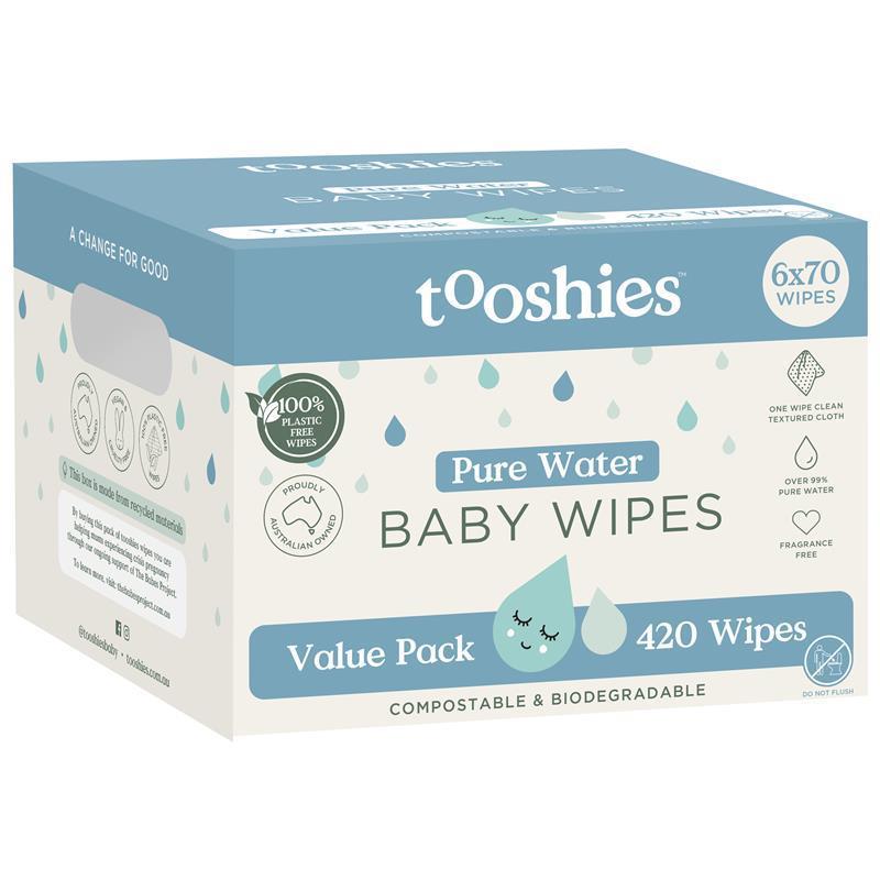 Tooshies Eco Wipes Pure Water 6 x 70 Pack - GimmeNow