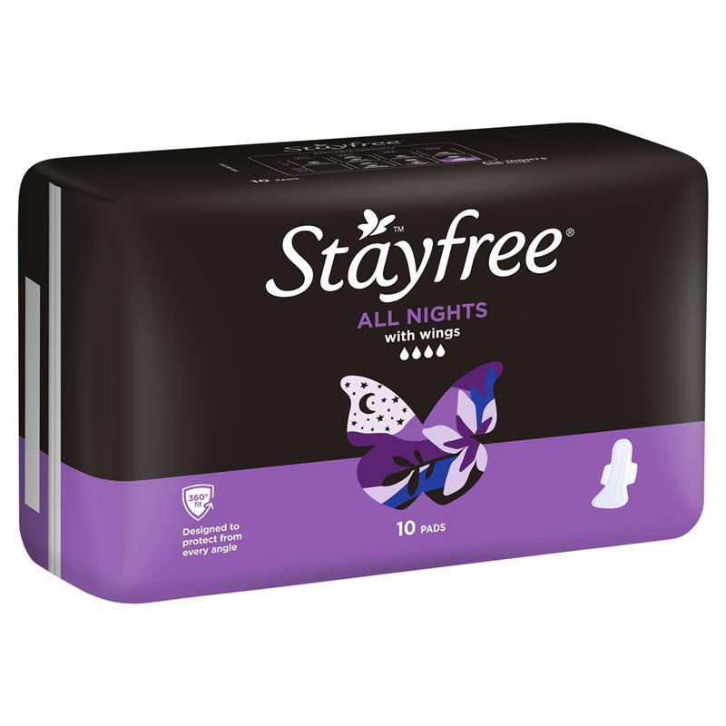 Stayfree All Night Sanitary Pads With Wings 10 Pack - GimmeNow