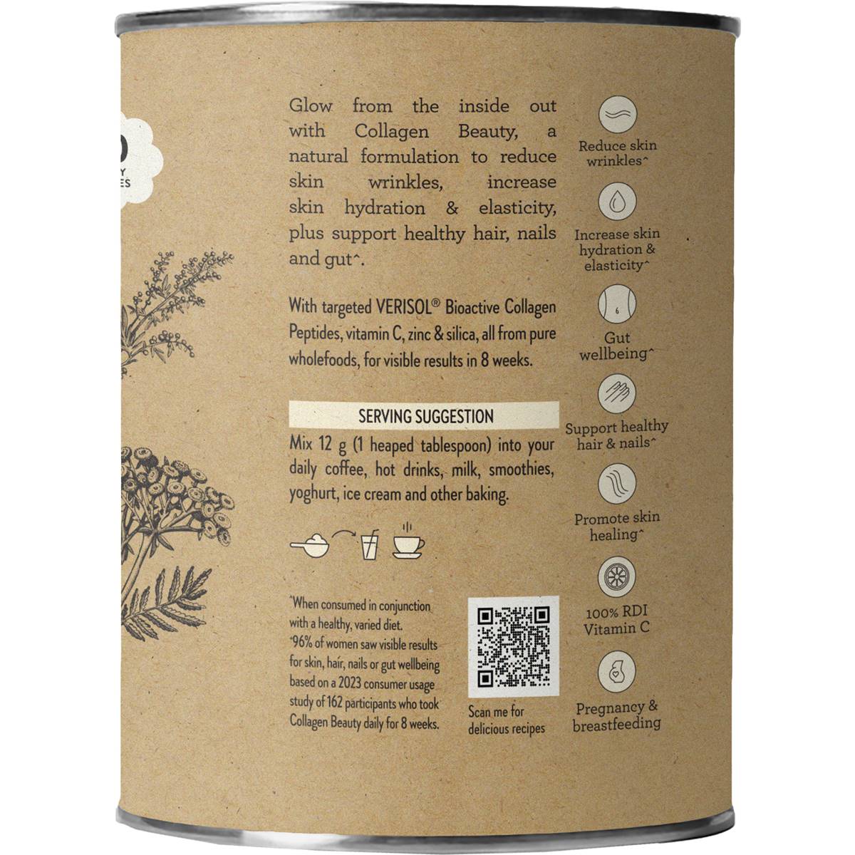 Nutra Organics Collagen Beauty Skin Hair Nails Gut Vanilla 120g