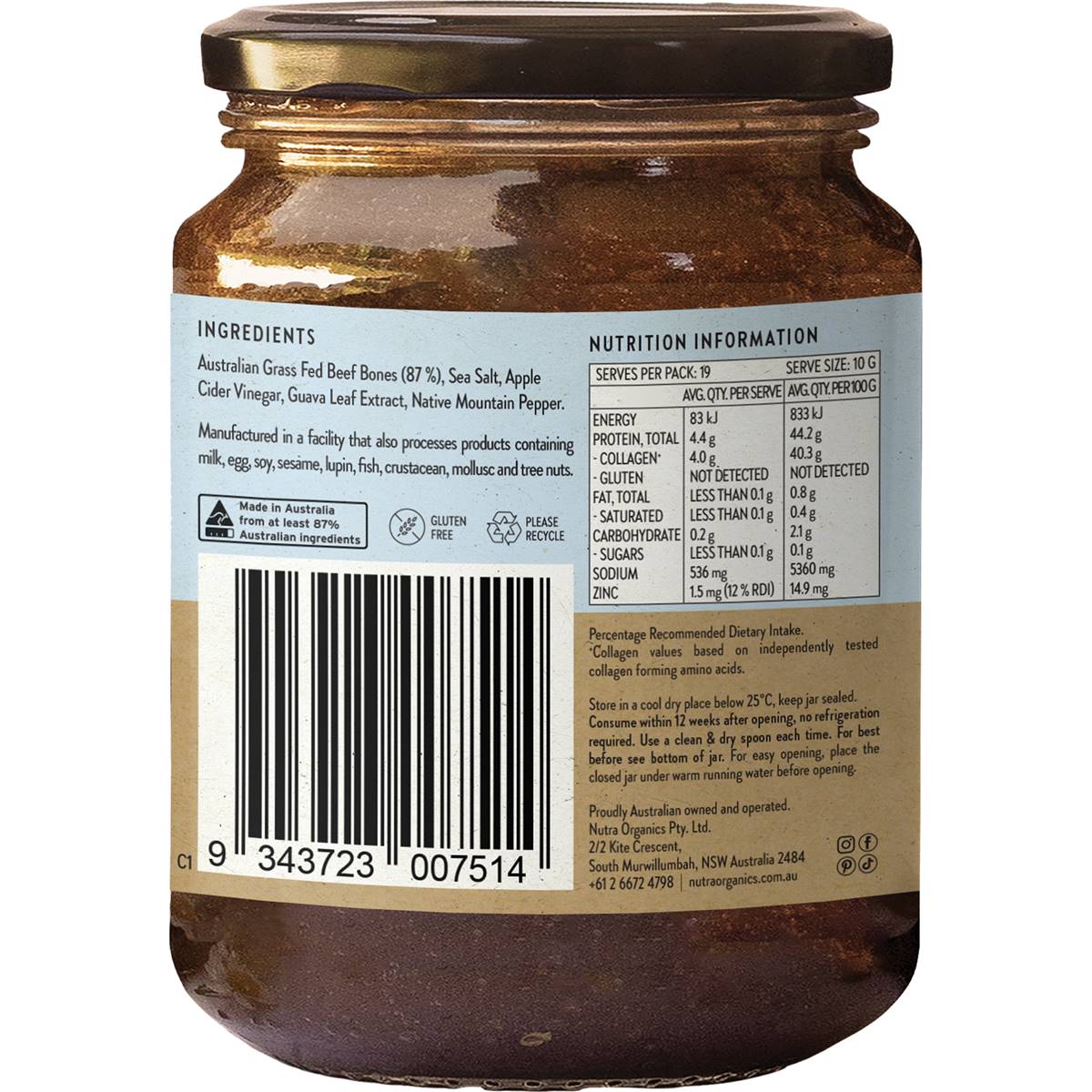 Nutra Organics Beef Bone Broth Natural Beef 190g