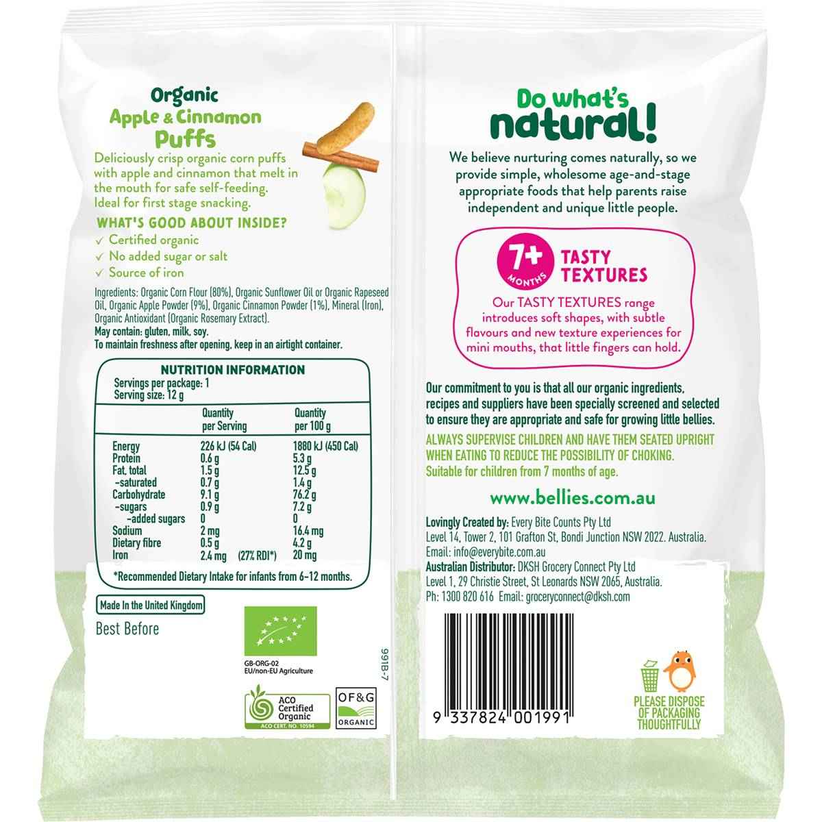 Little Bellies Organic Puffs Apple & Cinnamon 12g