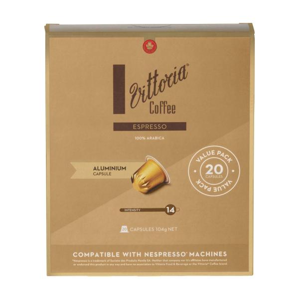 VITTORIA ESPRESSO NESPRESSO COMPATIBLE ALUMINIUM COFFEE CAPSULES 20 PACK