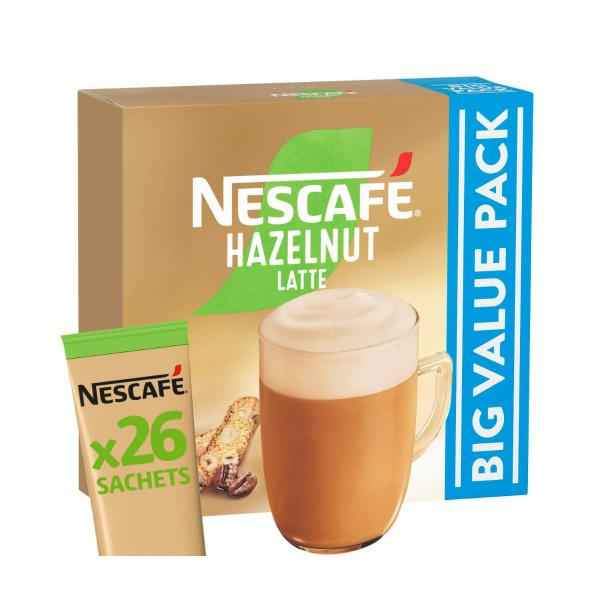 NESCAFE HAZELNUT LATTE COFFEE SACHETS BIG VALUE PACK 26PACK