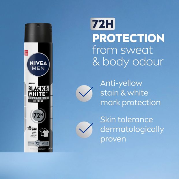 Nivea Men Black & White Invisible Original Anti-Perspirant Aerosol Deodorant 250mL