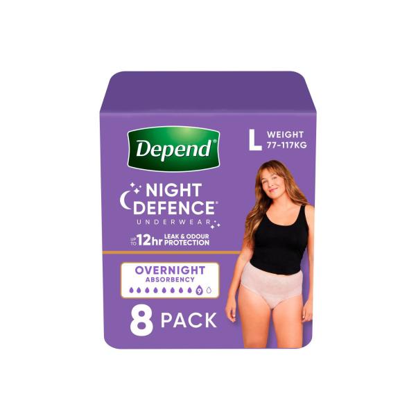 DEPEND REAL FIT NIGHT DEFENCE UNDERWEAR WOMENS 8 PACK