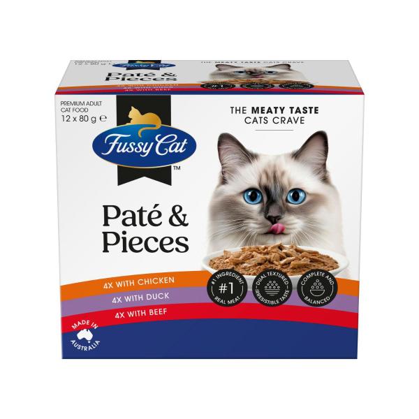 FUSSY CAT GRAIN FREE TWICE AS TASTY ADULT WET CAT FOOD PATE & PIECES 12X80GRAM