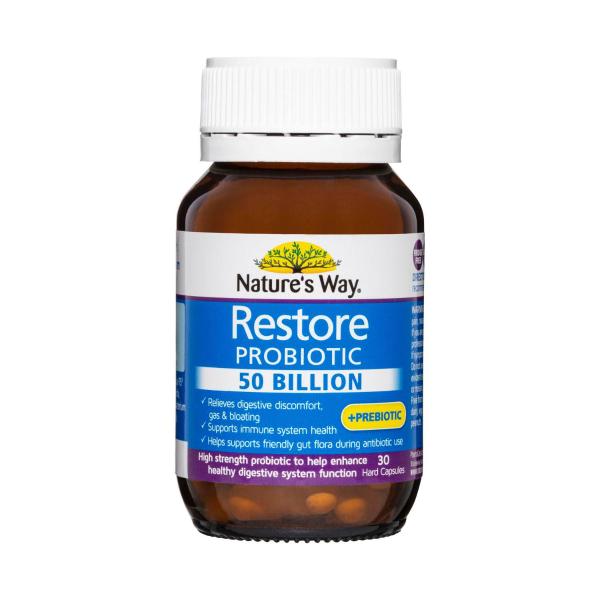 NATURE'S WAY RESTORE PROBIOTIC 50 BILLION +PREBIOTIC 30PK