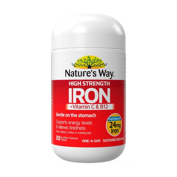 NATURE'S WAY HIGH STRENGTH IRON +VITAMIN C & B12 TABLETS 30PK