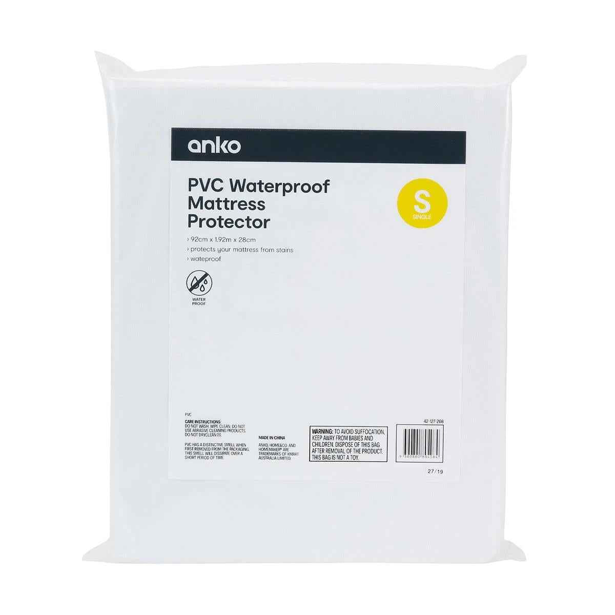 PVC Waterproof Mattress Protector - Single Bed, White