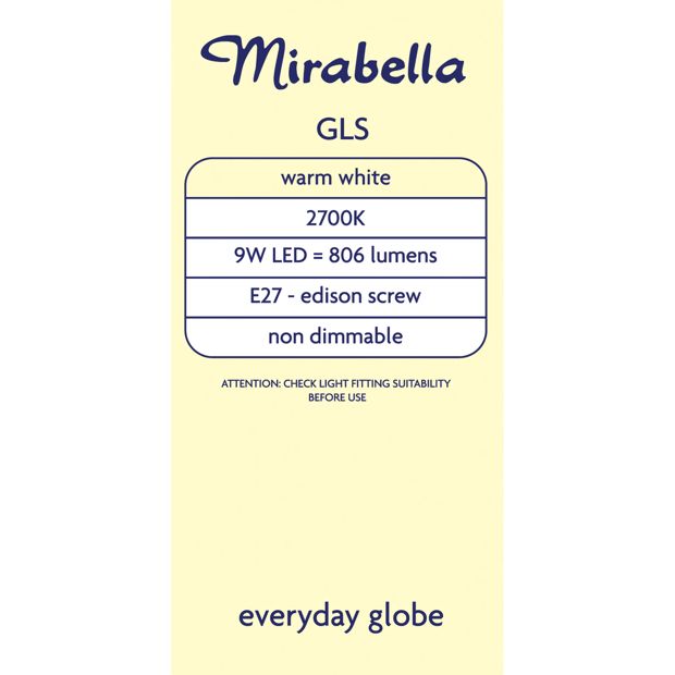 Mirabella GLS LED 9W E27 Edison Screw - Pearl Warm White