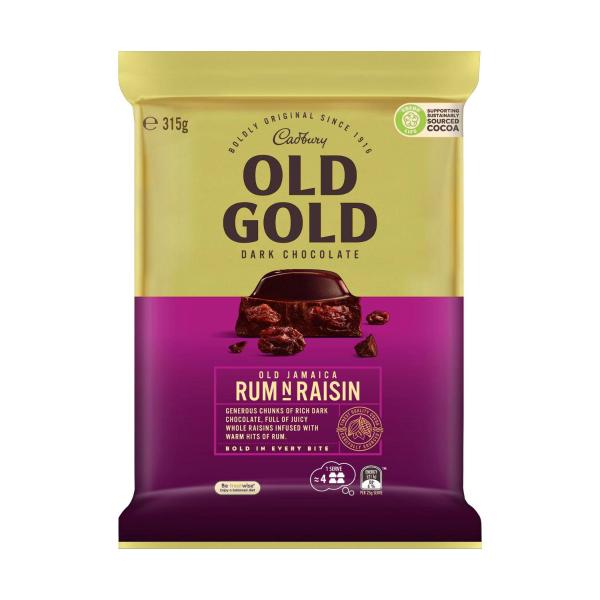 CADBURY OLD GOLD RUM AND RAISIN DARK CHOCOLATE LARGE BLOCK:.:315 GRAM