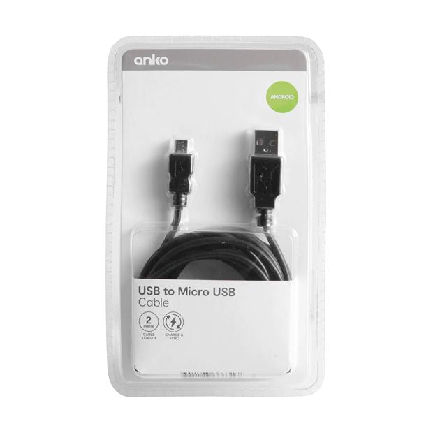 Micro USB Cable, 2m - Anko