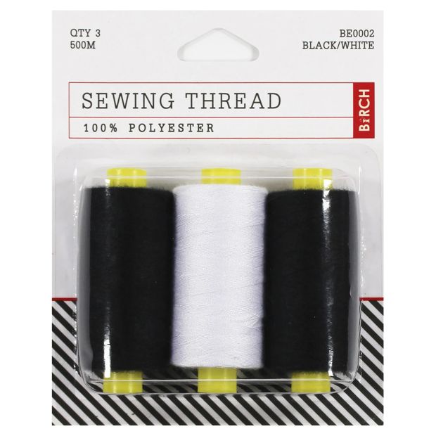 Birch Sewing Thread, 3 Pack - Black and White