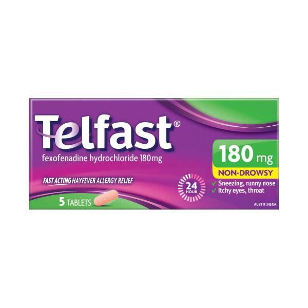 TELFAST HAYFEVER ALLERGY RELIEF 180MG ANTIHISTAMINE TABLETS 5PK