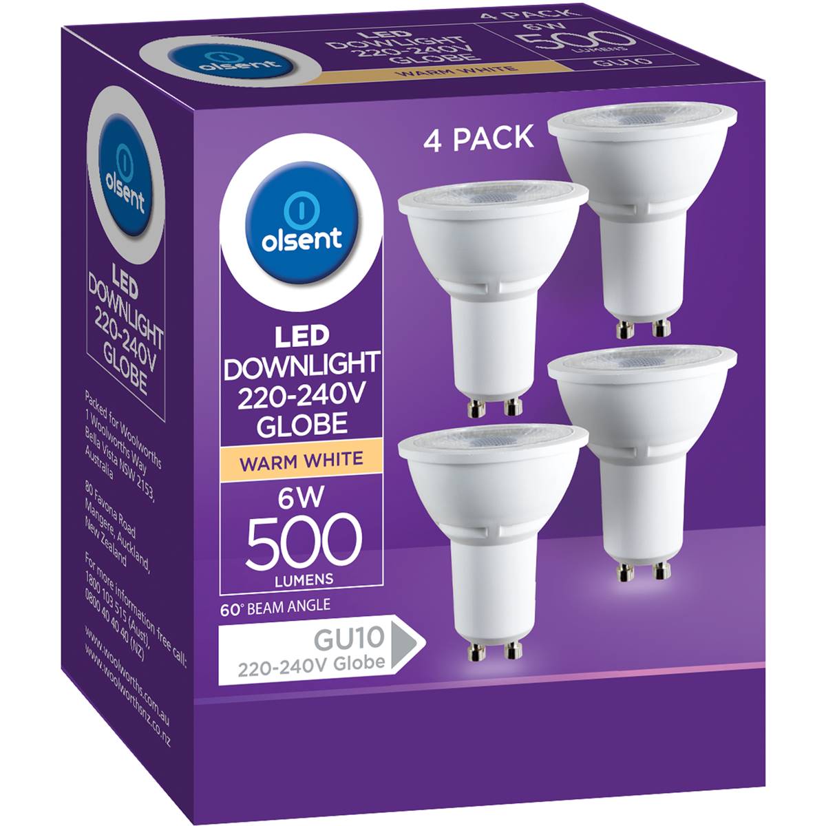Olsent Led Gu10 6w 500lm Ww 60' 3000k 60' 4 Pack