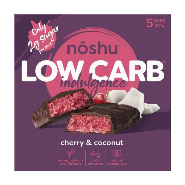 NOSHU LOW CARB CHERRY & COCONUT INDULGENCE BARS 160G