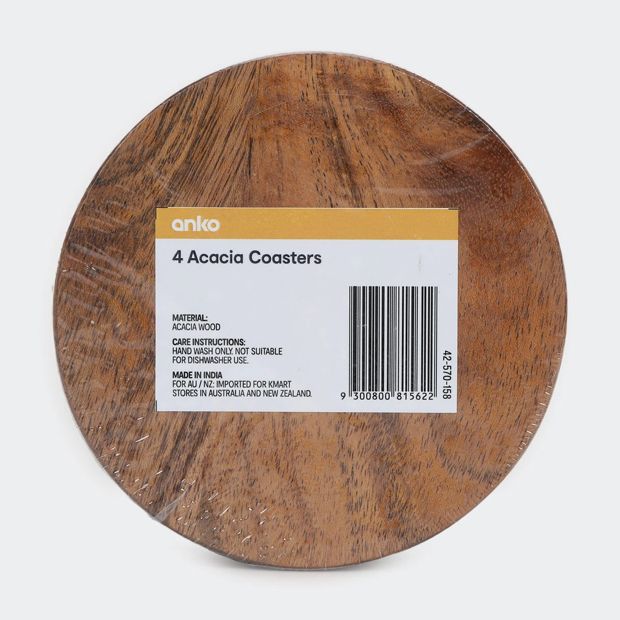 Acacia Wood Coasters, 4 Pack - Anko