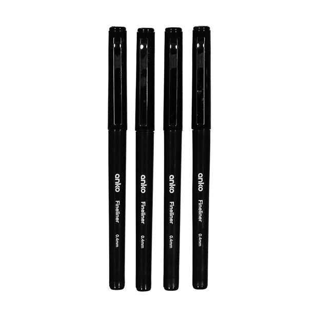 Fineliner Pens, 4 Pack - Anko