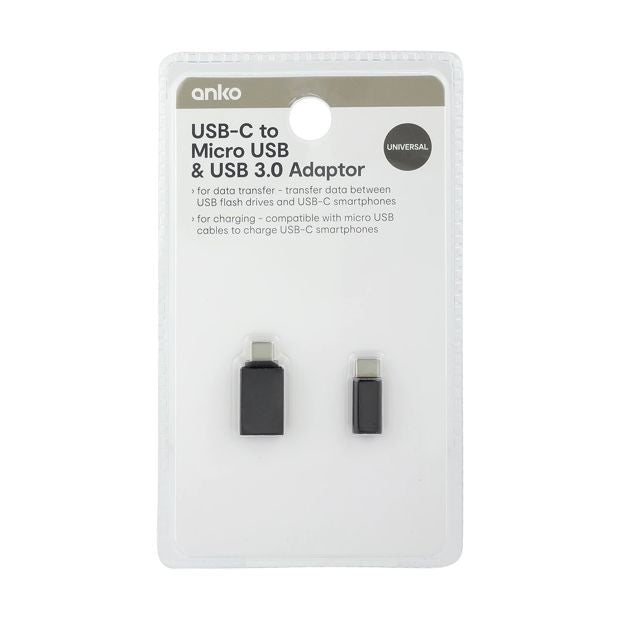 USB-C to Micro USB & USB Adaptor - Anko