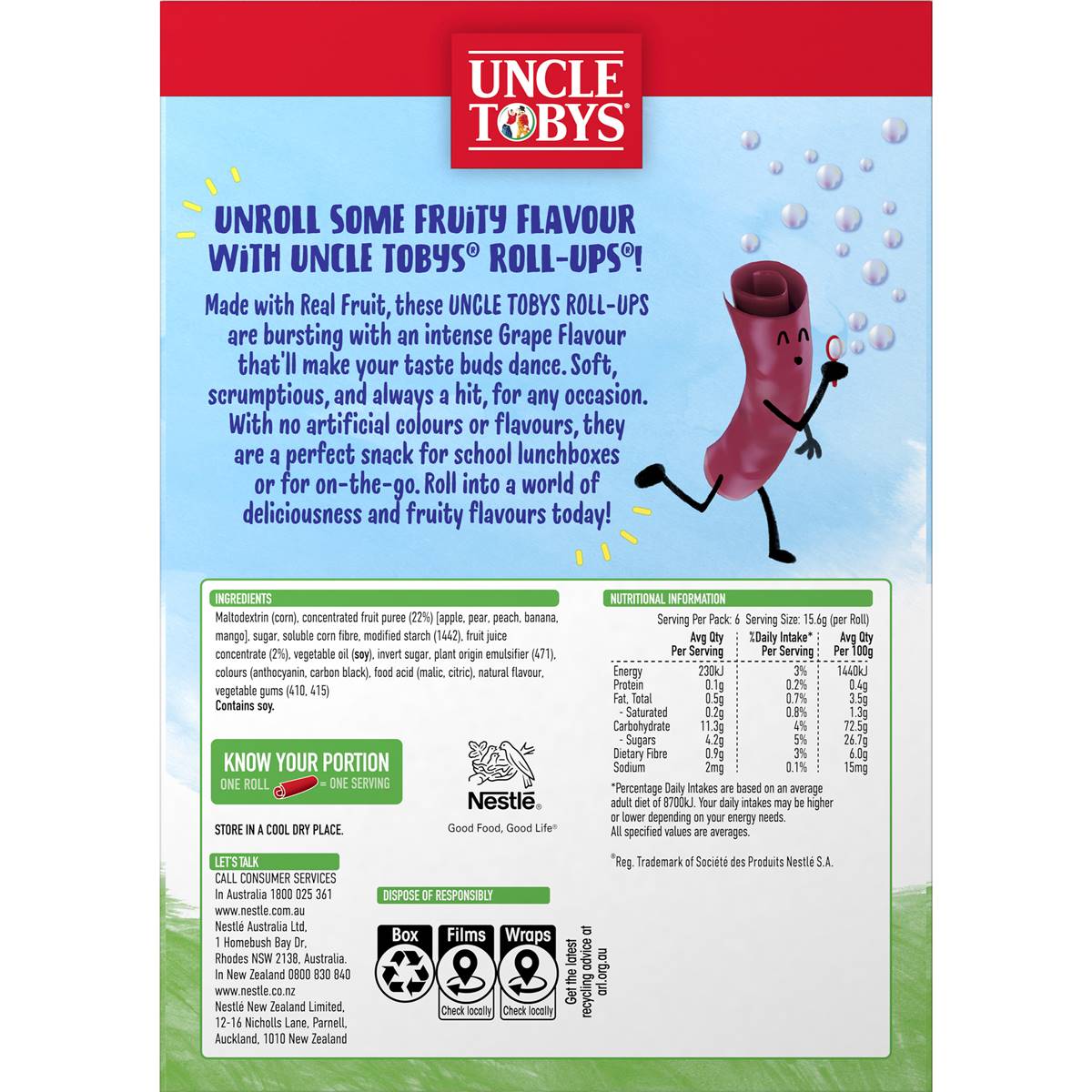 Uncle Tobys Roll-Ups Groovy Grape 6 Pack