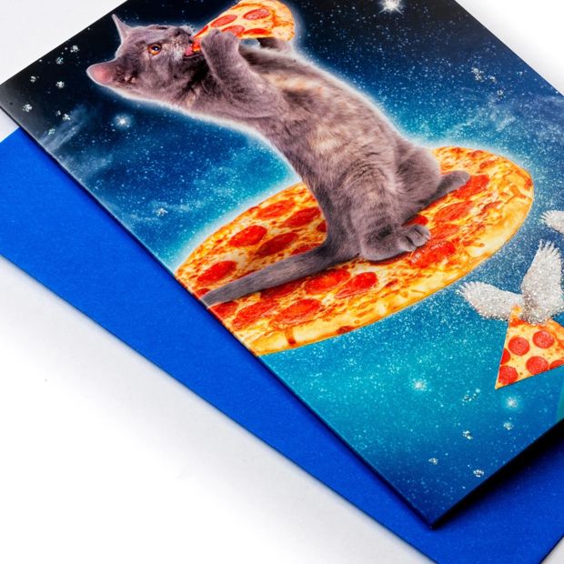 Hallmark Birthday Card - Space Cat Pizza