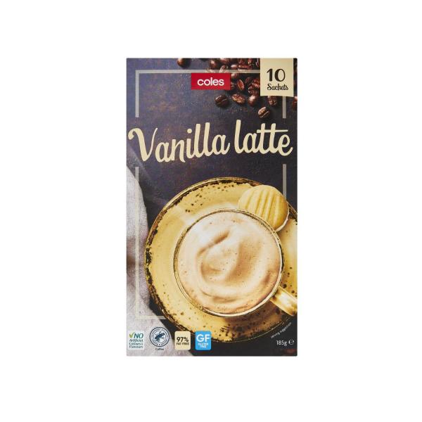COLES VANILLA LATTE SACHETS 10 PACK 185G
