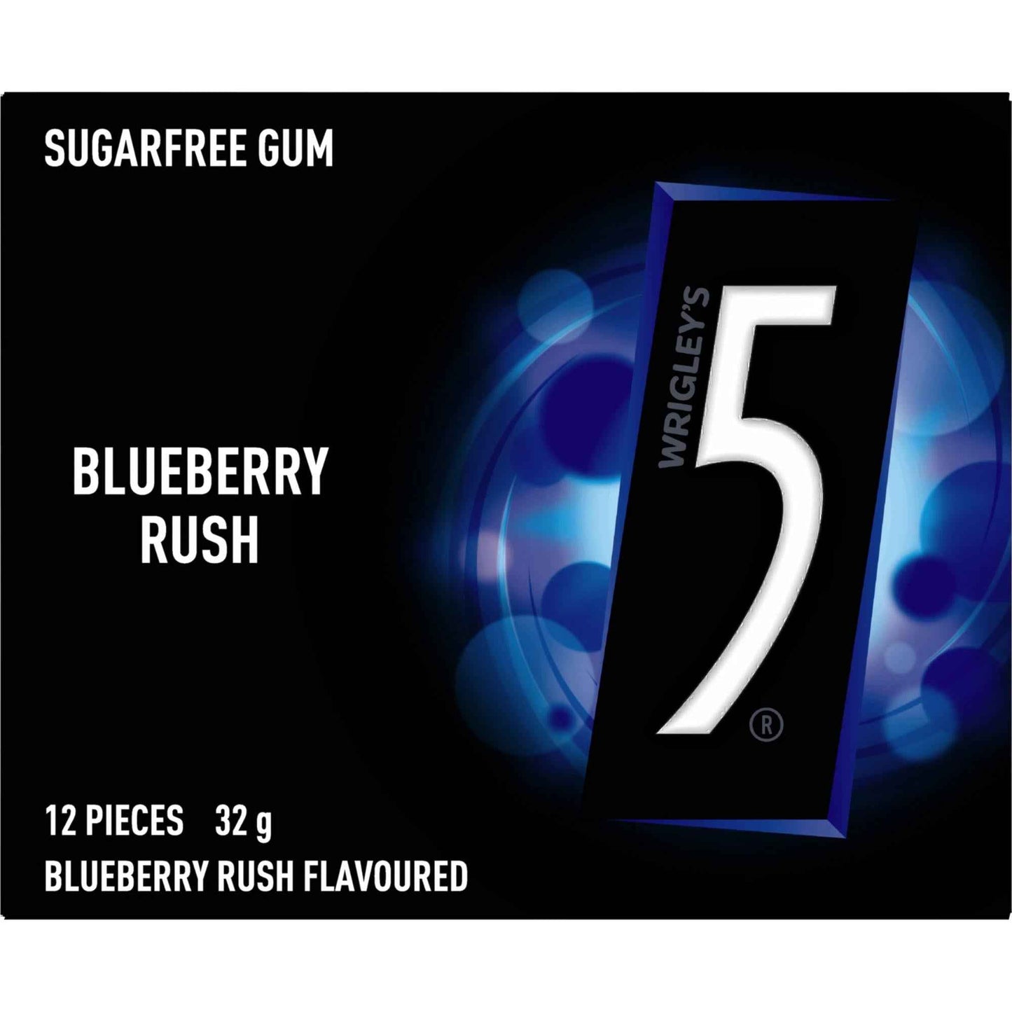 12 Piece Wrigley's 5 Gum Blueberry Rush Sugar Free Chewing Gum 32g