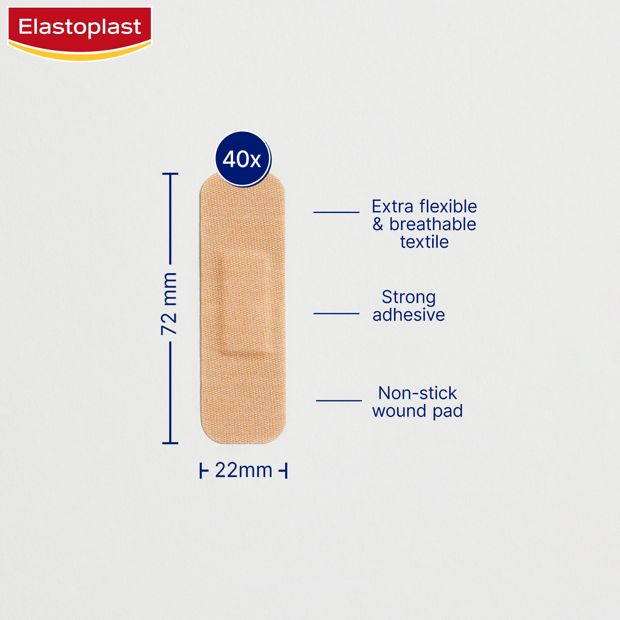 Flexible Fabric Plasters, 40 Pack - Elastoplast