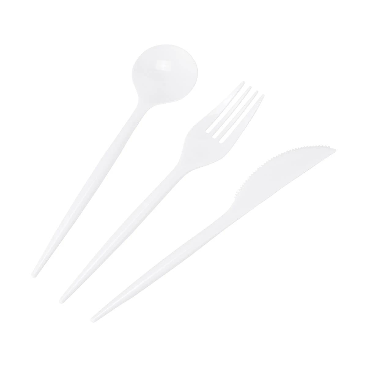 150 Piece Reusable White Plastic Cutlery Set