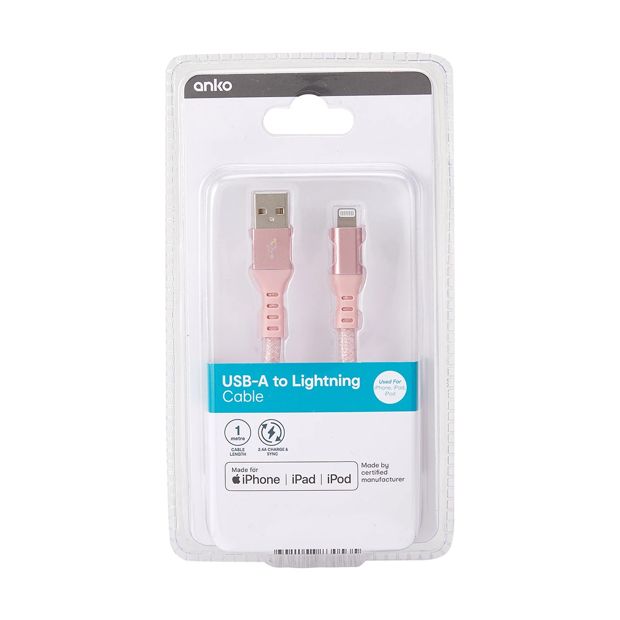 USB Lightning Metal Cable, 1m - Anko