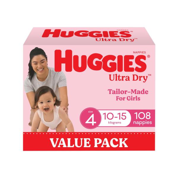 Ultra Dry Nappies Girls Size 4 (10-15Kg)