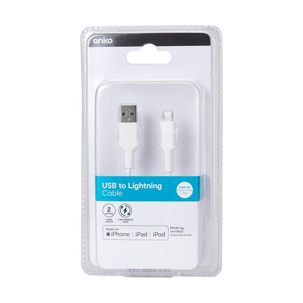 USB to Lightning Cable, 2m - Anko