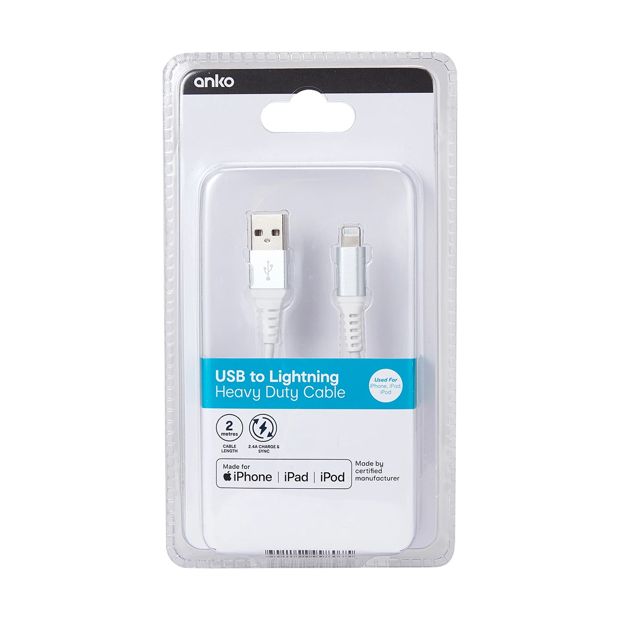 USB to Lightning Heavy Duty Cable, 2m - Anko