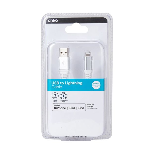USB to Lightning Cable, 3m - Anko