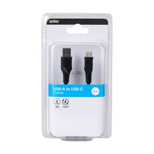 USB-A to USB-C Universal Cable, 2m - Anko