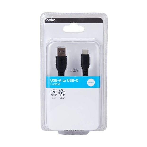 USB-A to USB-C Cable, 3m - Anko
