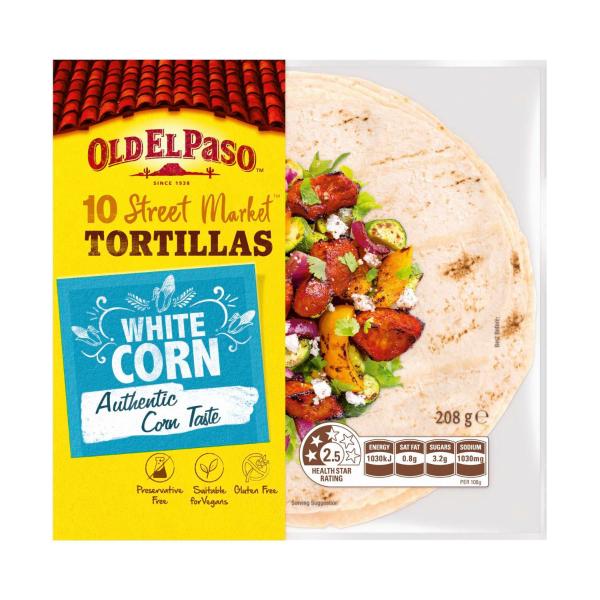 OLD EL PASO WHITE CORN TORTILLAS TACOS 10 PACK 208G