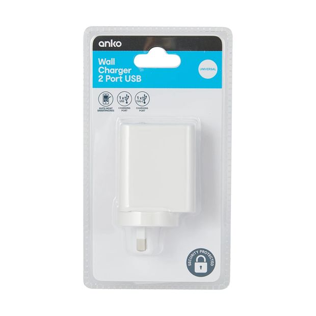 USB-C and USB-A 2 Wall Charger - Anko